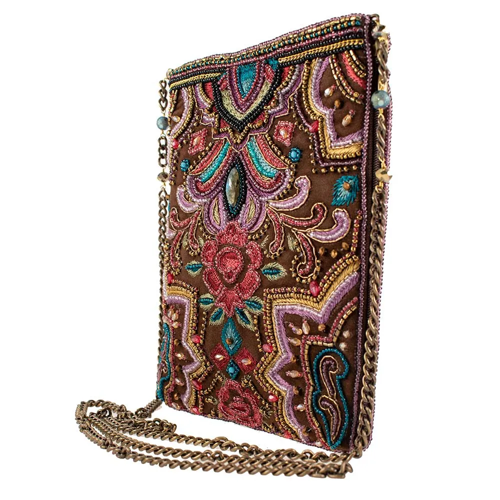 Mary Frances Tempting Mini Crossbody Strap Embroidery Bead Brown Handbag Bag New