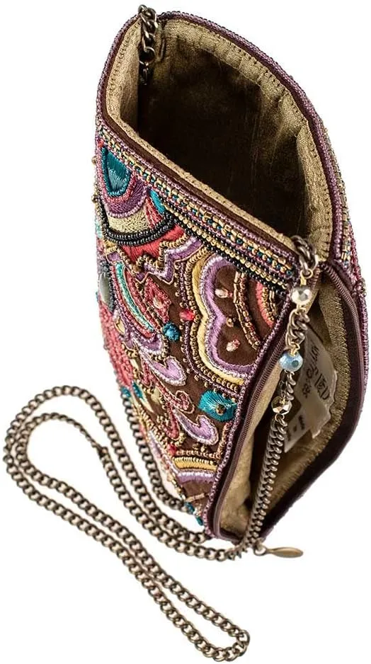 Mary Frances Tempting Mini Crossbody Strap Embroidery Bead Brown Handbag Bag New