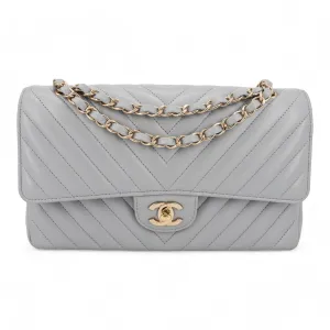 Medium Chevron Classic Double Flap Bag in 20S Grey Lambskin