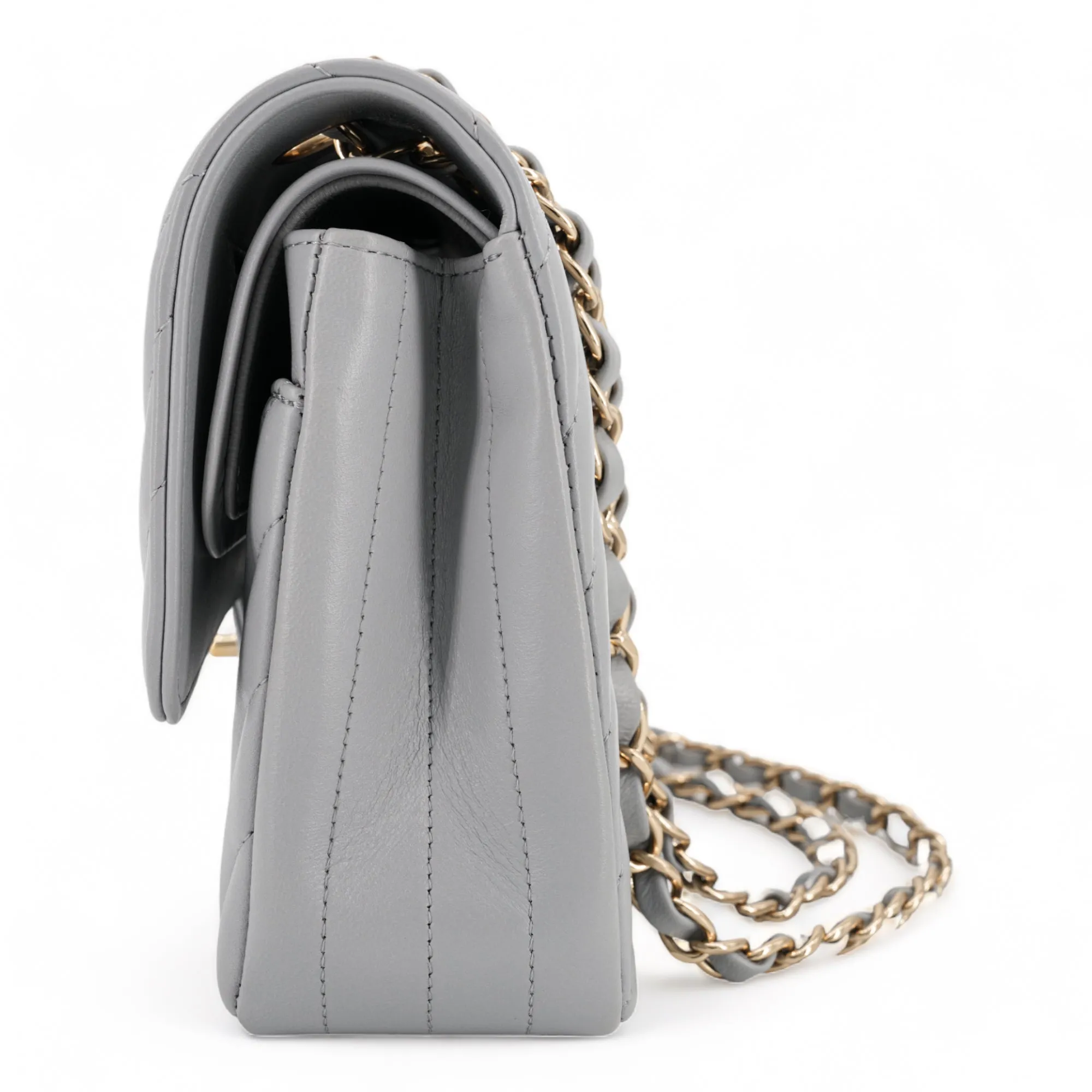Medium Chevron Classic Double Flap Bag in 20S Grey Lambskin