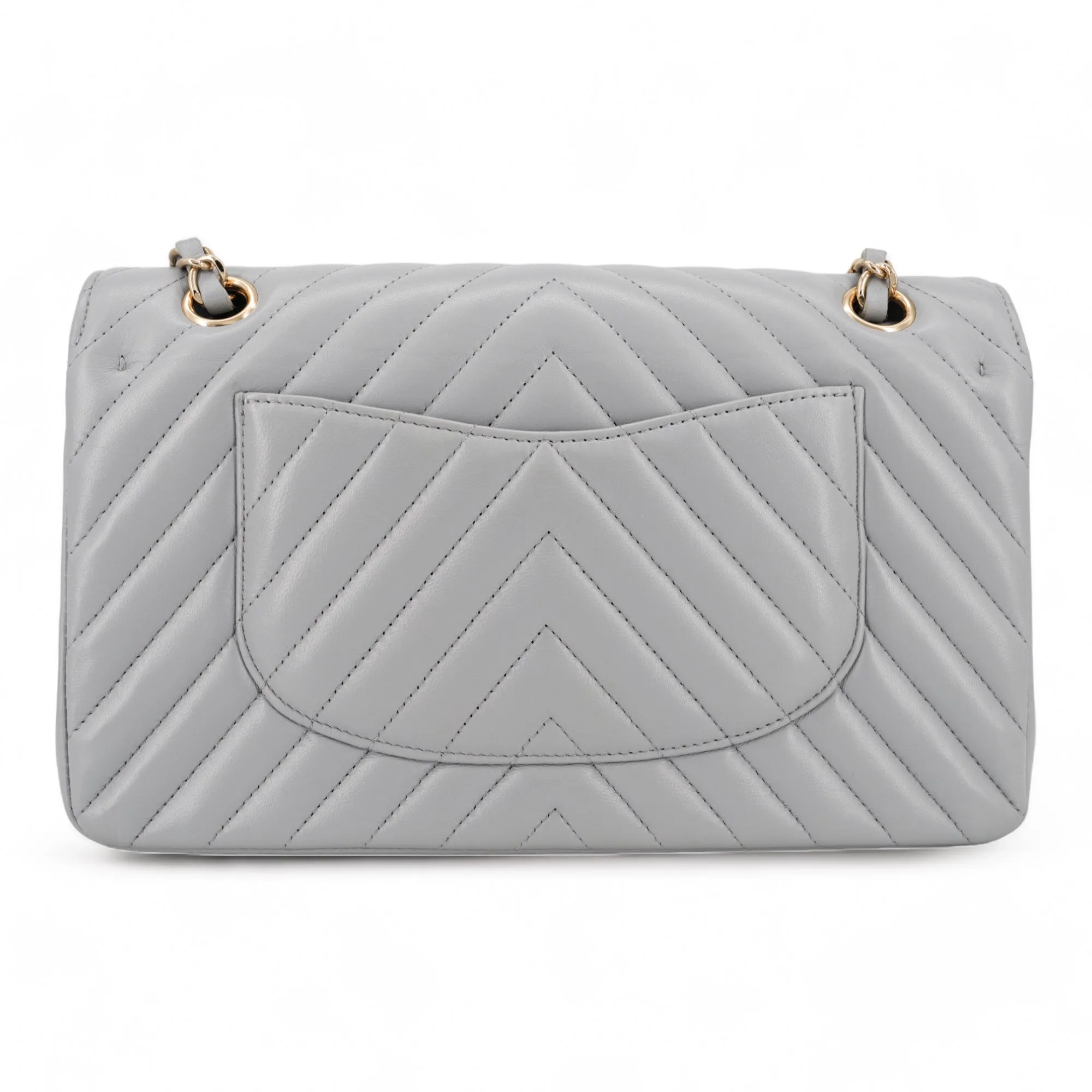 Medium Chevron Classic Double Flap Bag in 20S Grey Lambskin
