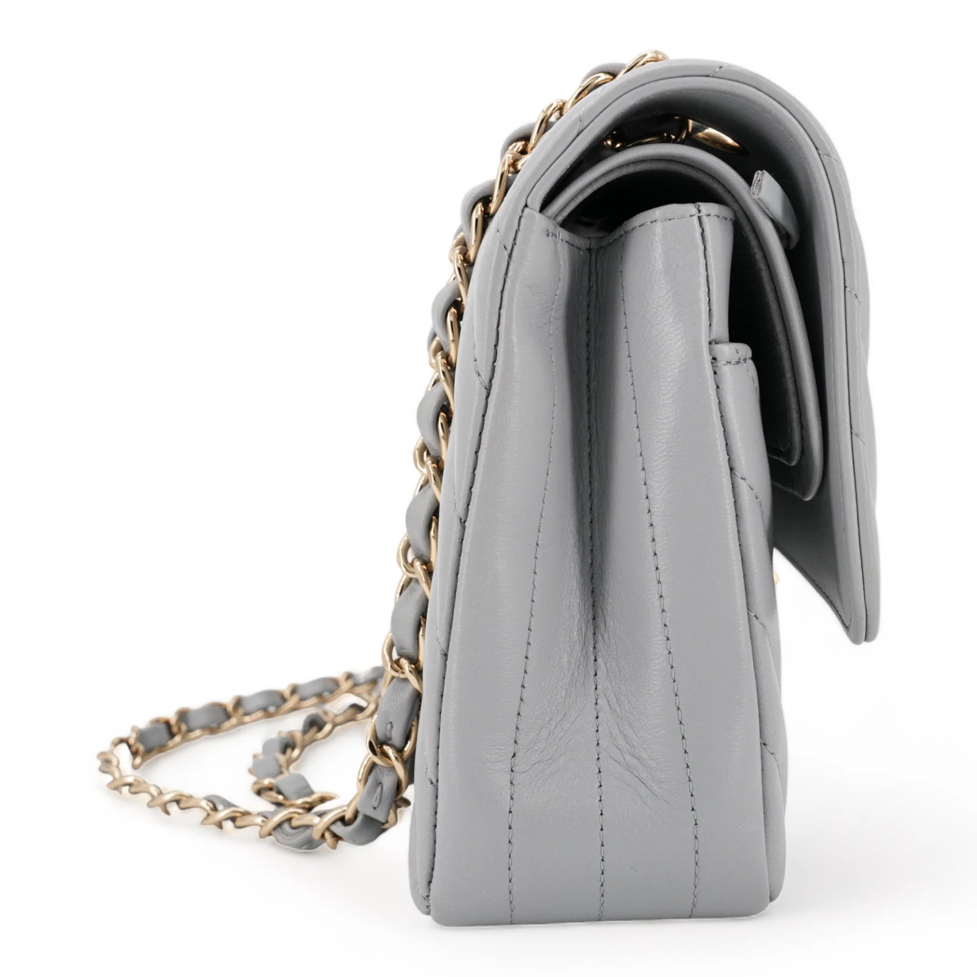 Medium Chevron Classic Double Flap Bag in 20S Grey Lambskin