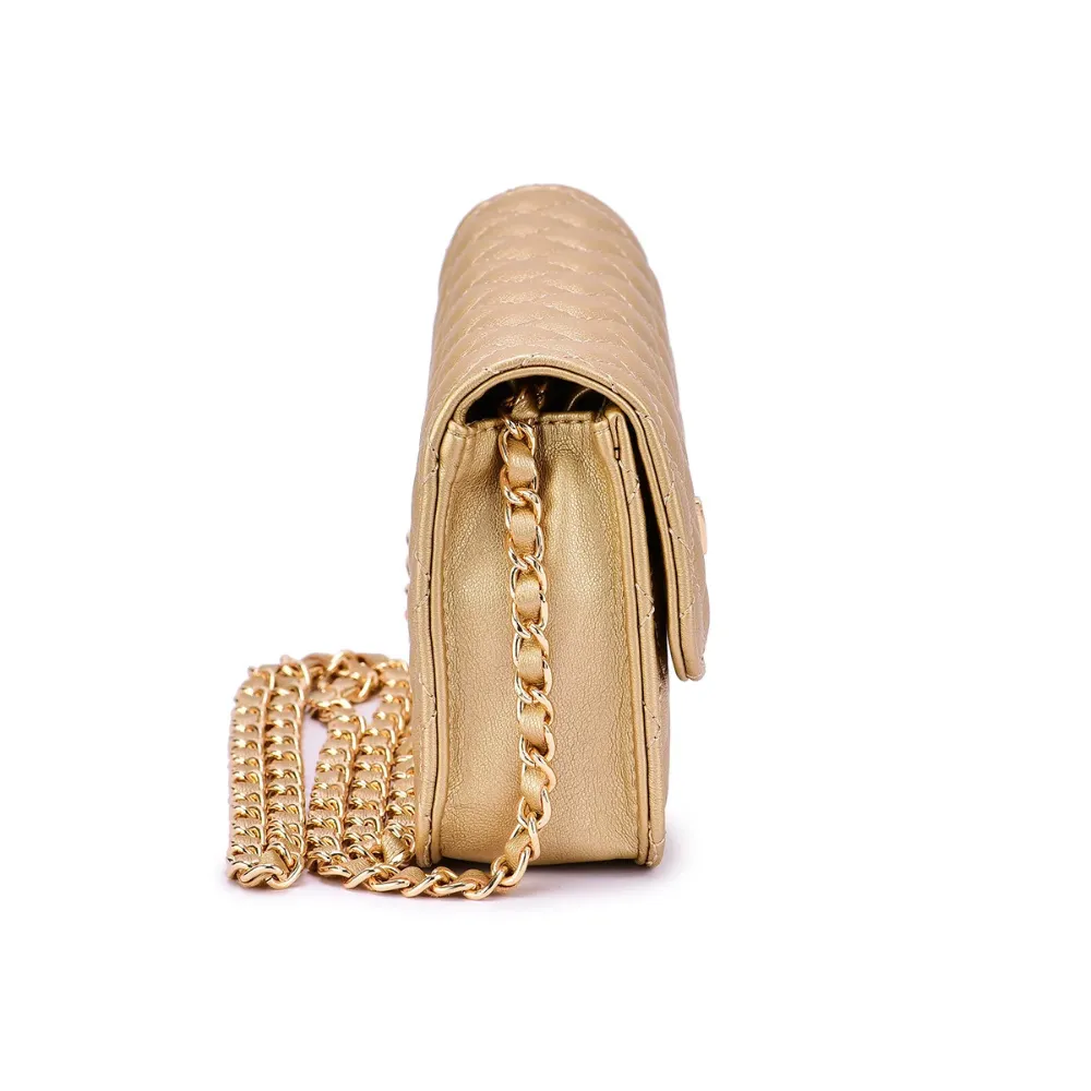 Mellow World Amanda Quilted Crossbody Champagne Clutch