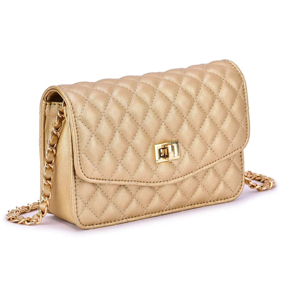 Mellow World Amanda Quilted Crossbody Champagne Clutch