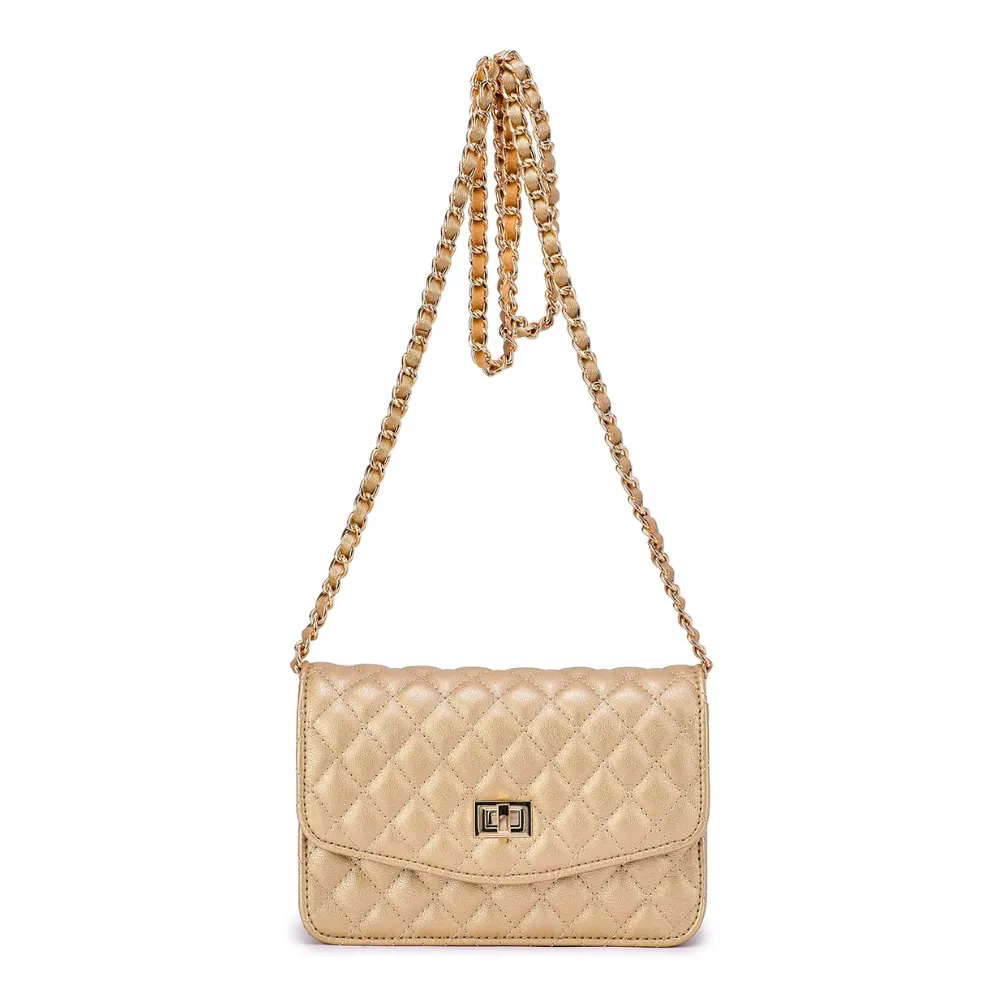 Mellow World Amanda Quilted Crossbody Champagne Clutch