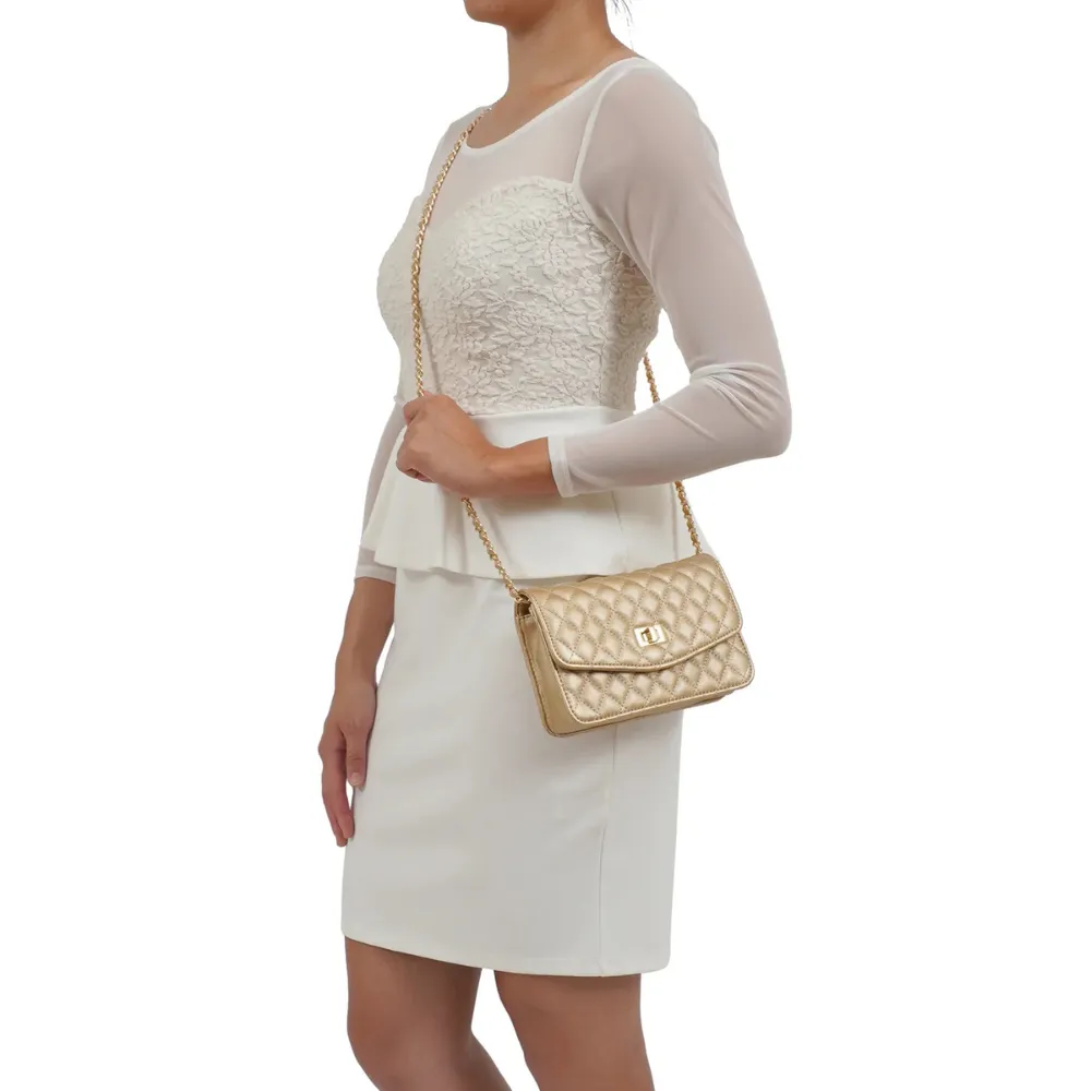 Mellow World Amanda Quilted Crossbody Champagne Clutch