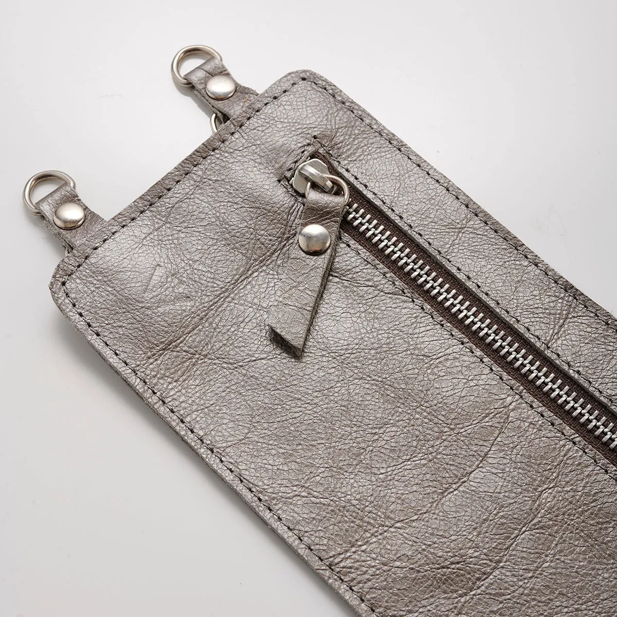 Metallic Silver Leather Purse & Strap