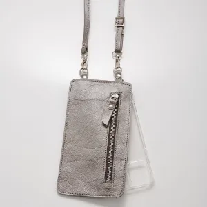 Metallic Silver Leather Purse & Strap