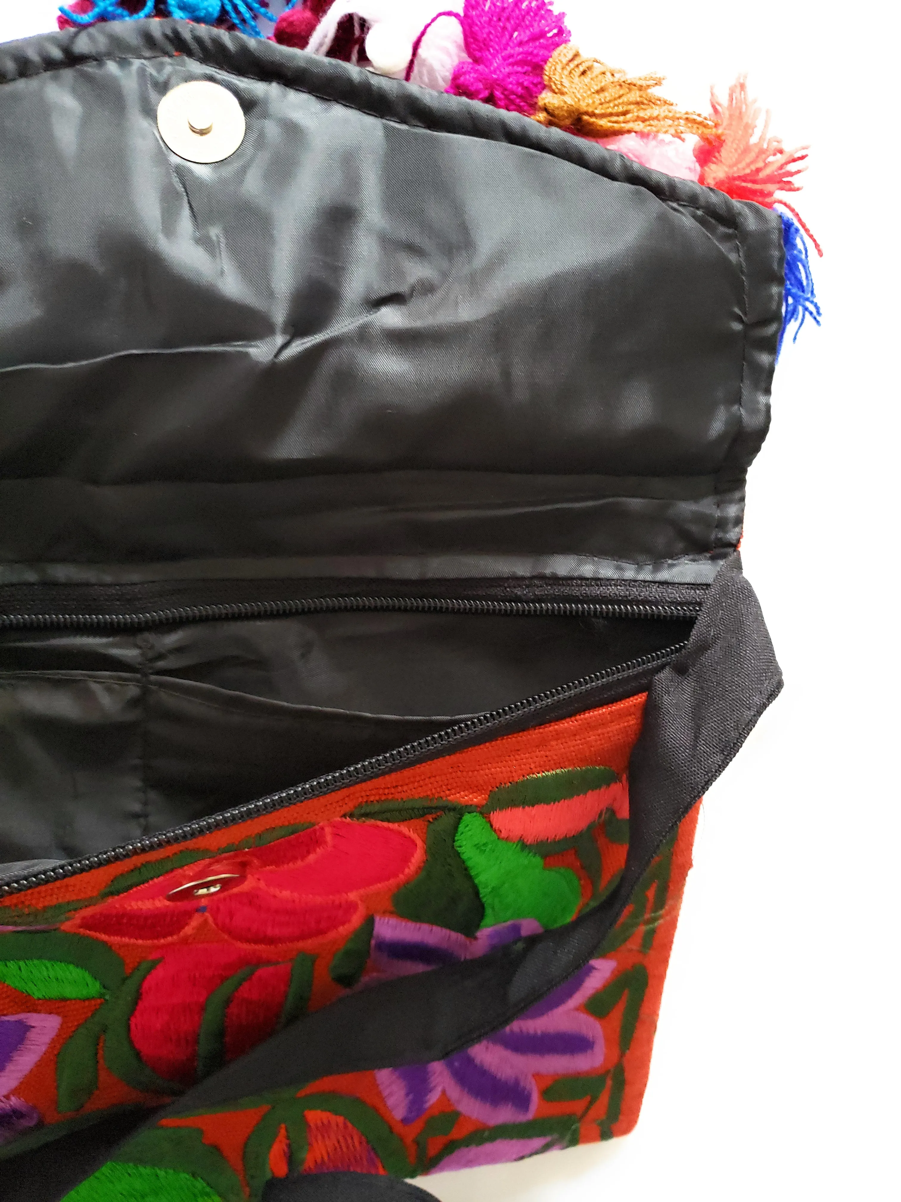 Mexican Embroidered Clutch Bag With Tassels Handmade Colorful