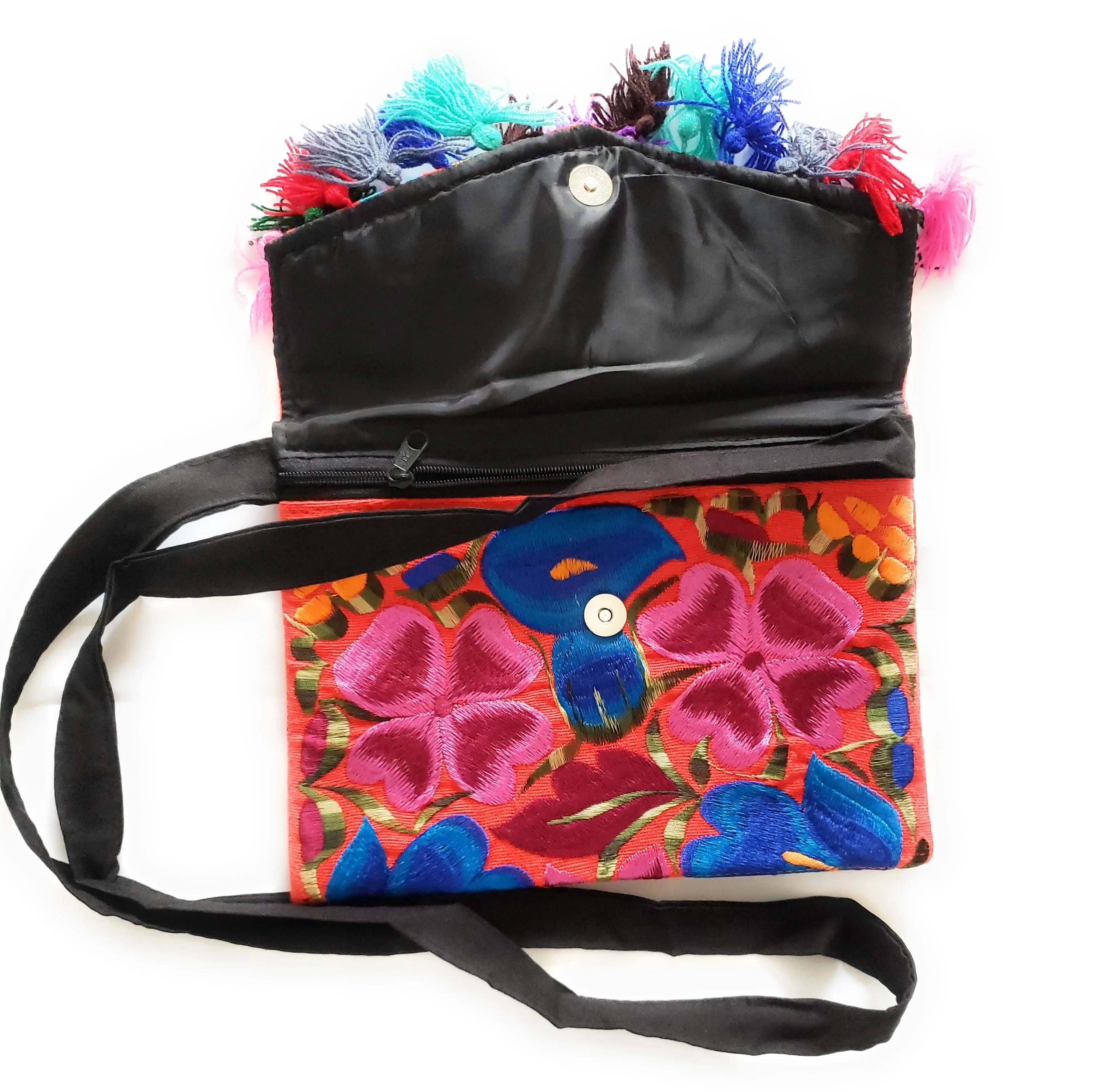 Mexican Embroidered Clutch Bag With Tassels Handmade Colorful