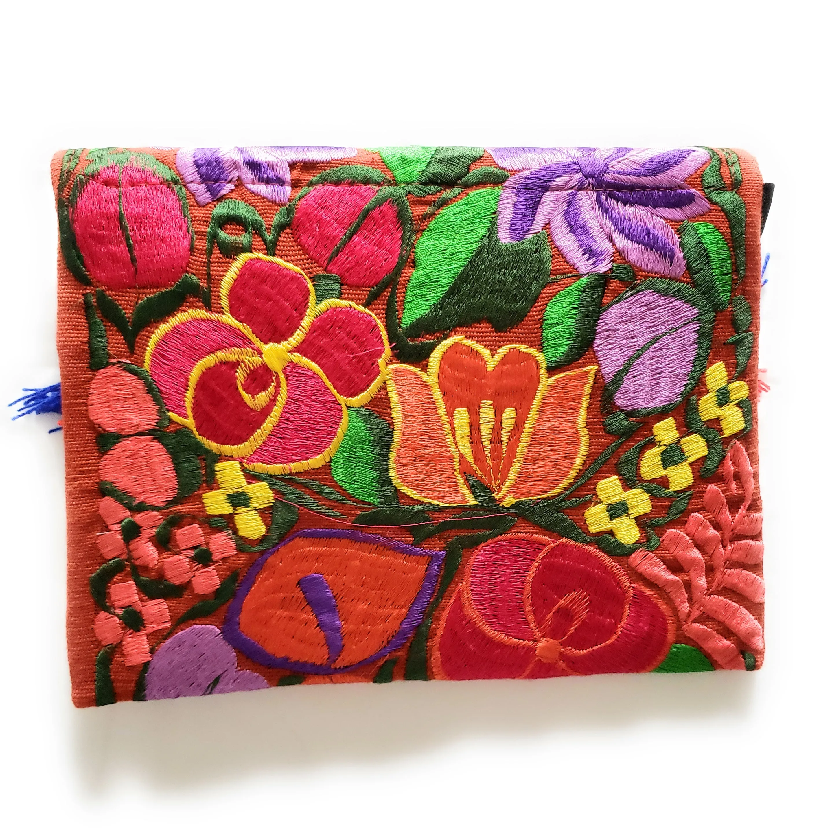Mexican Embroidered Clutch Bag With Tassels Handmade Colorful
