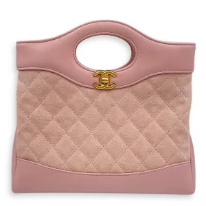 Mini 31 Pink Crossbody Bag in Suede Leather, Gold hardware