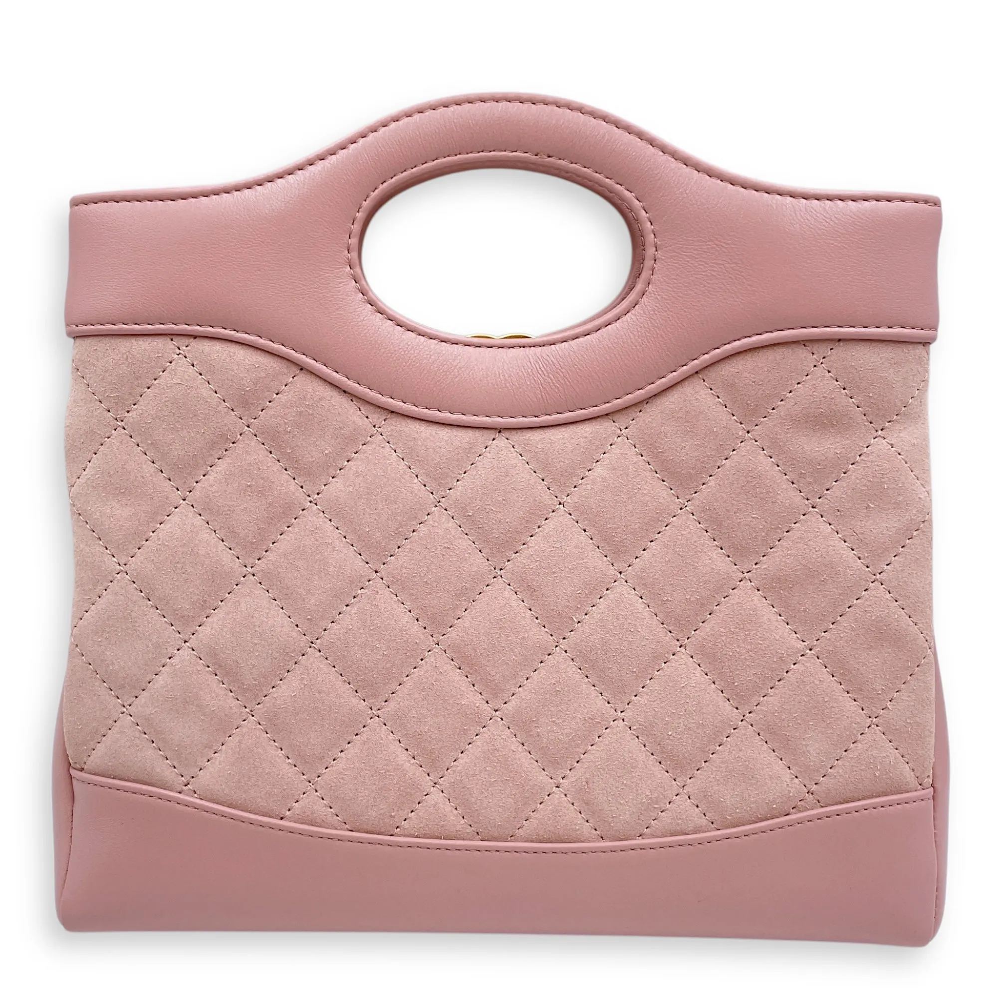 Mini 31 Pink Crossbody Bag in Suede Leather, Gold hardware
