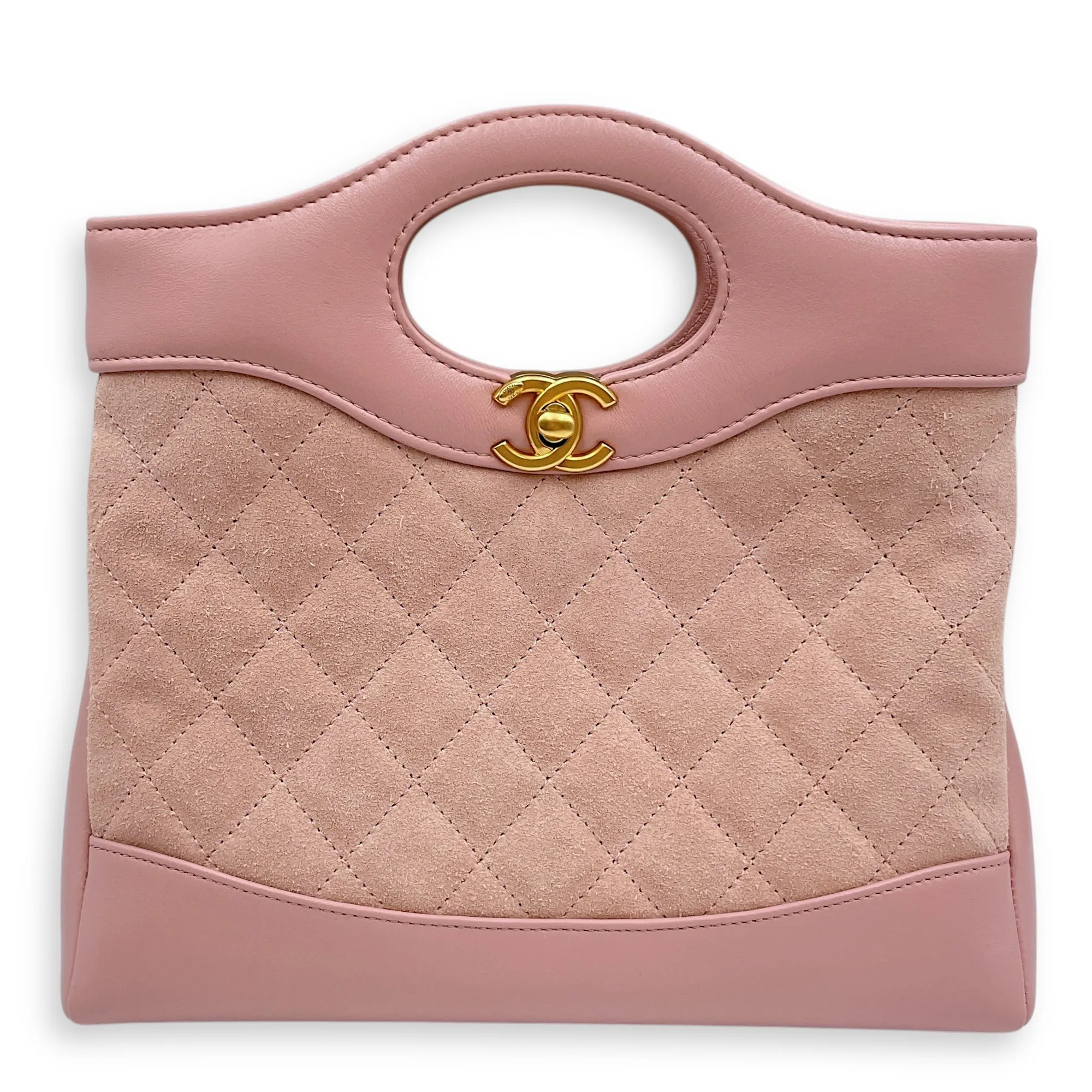 Mini 31 Pink Crossbody Bag in Suede Leather, Gold hardware