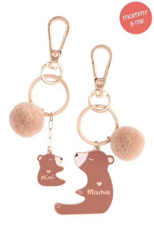 MINI BEAR & MAMA BEAR 2 SET ENAMEL W/ POM POM KEYCHAIN