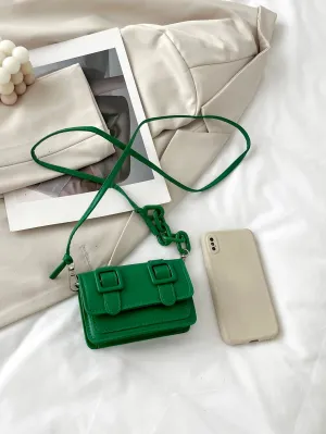 Mini Buckle Detail Stitch Detail Square Bag - Green- FD ⚡