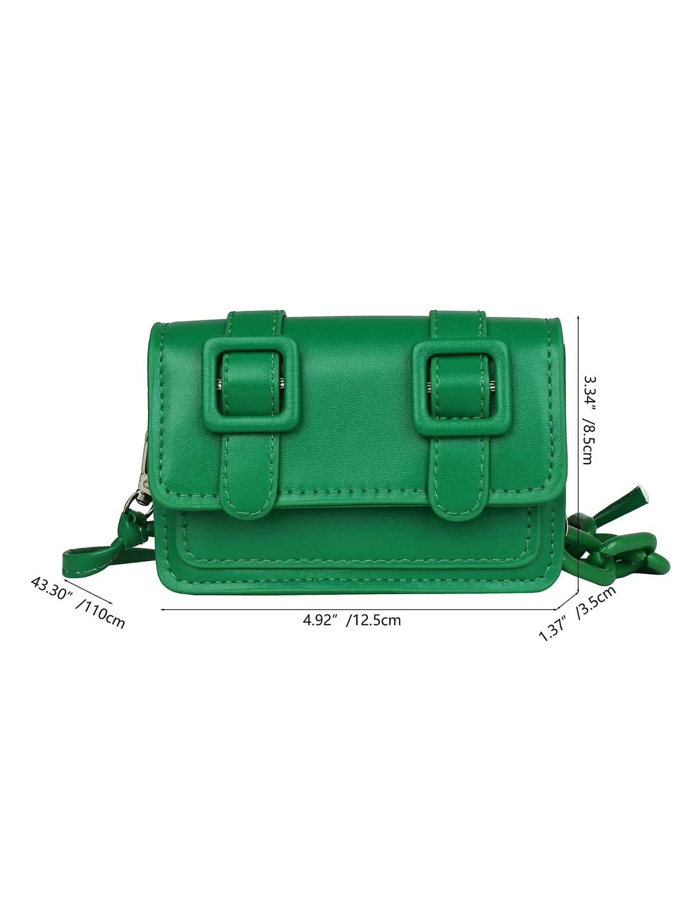 Mini Buckle Detail Stitch Detail Square Bag - Green- FD ⚡