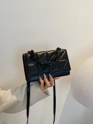 Mini Chain Decor Quilted Flap Square Bag - Black