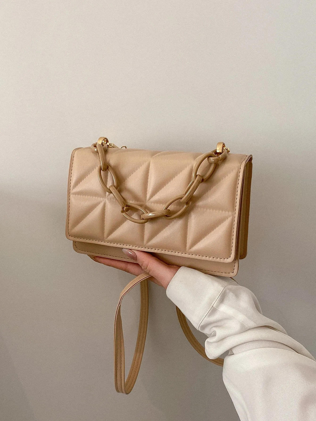 Mini Chain Decor Quilted Flap Square Bag - Khaki- FD ⚡