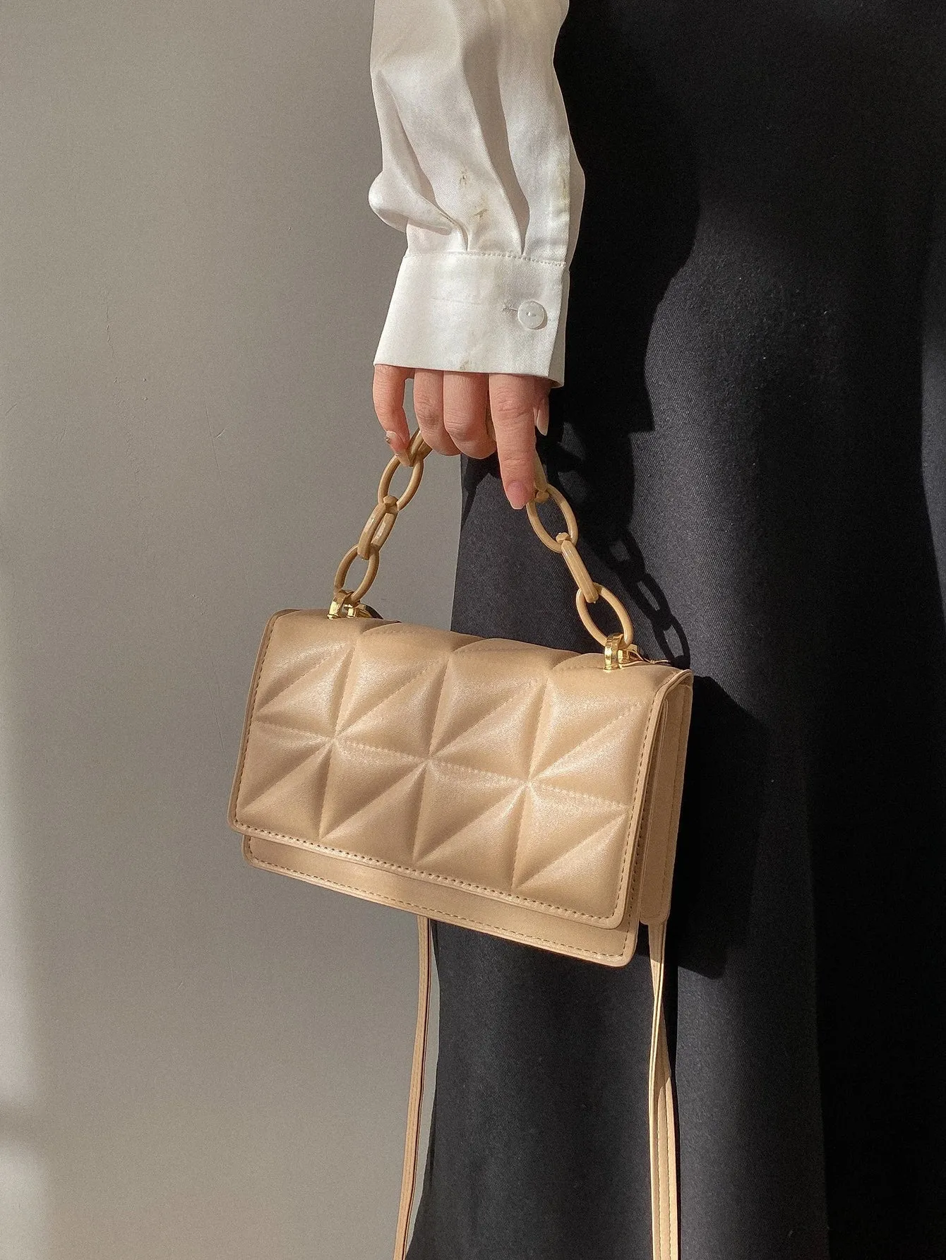 Mini Chain Decor Quilted Flap Square Bag - Khaki- FD ⚡