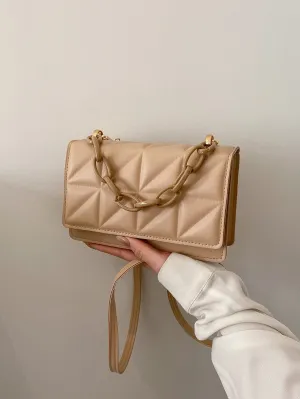 Mini Chain Decor Quilted Flap Square Bag - Khaki- FD ⚡
