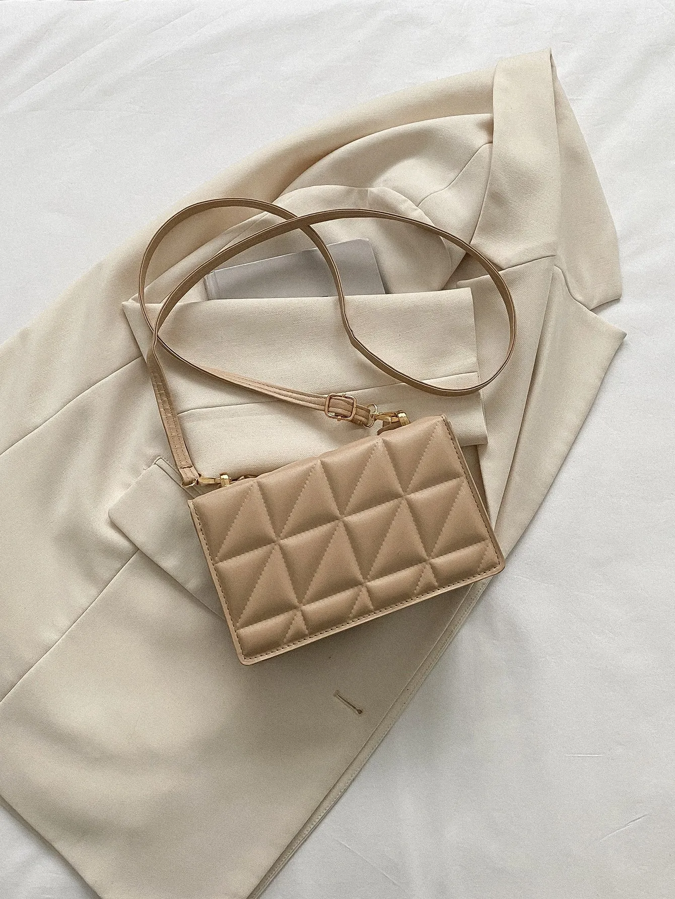 Mini Chain Decor Quilted Flap Square Bag - Khaki- FD ⚡