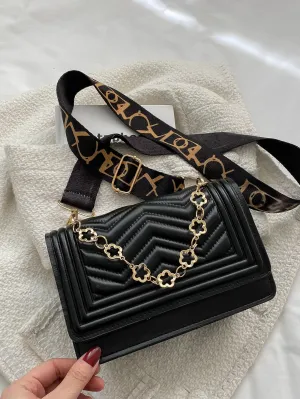 Mini Chevron Chain Decor Square Bag - Black