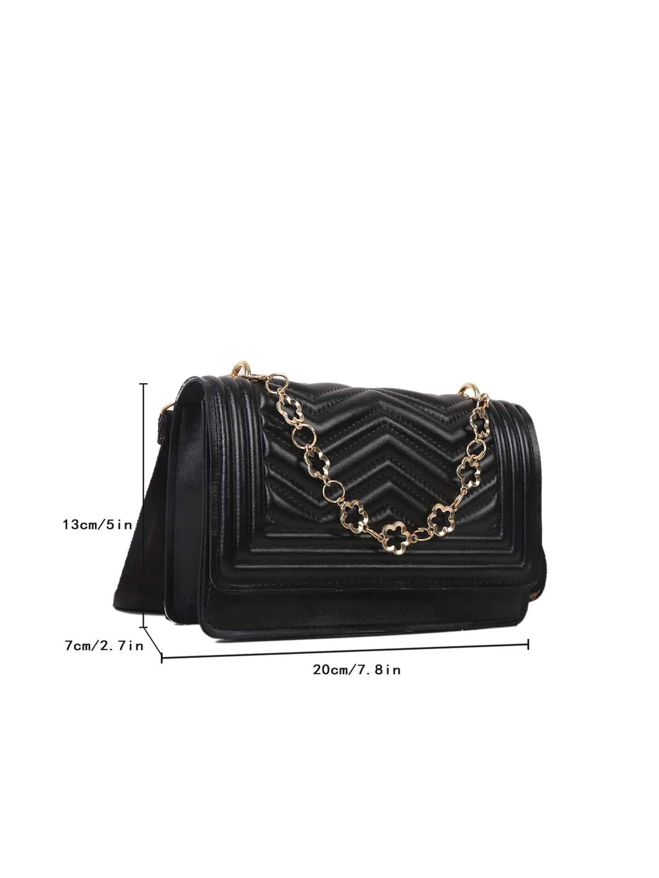 Mini Chevron Chain Decor Square Bag - Black