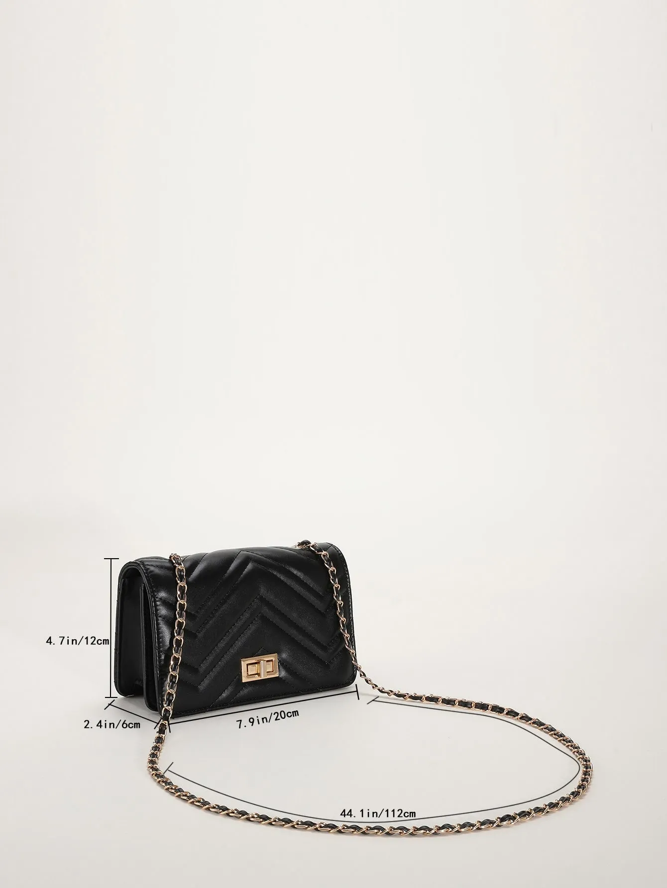Mini Chevron Quilted Twist Lock Flap Chain Square Bag - Black- FD ⚡