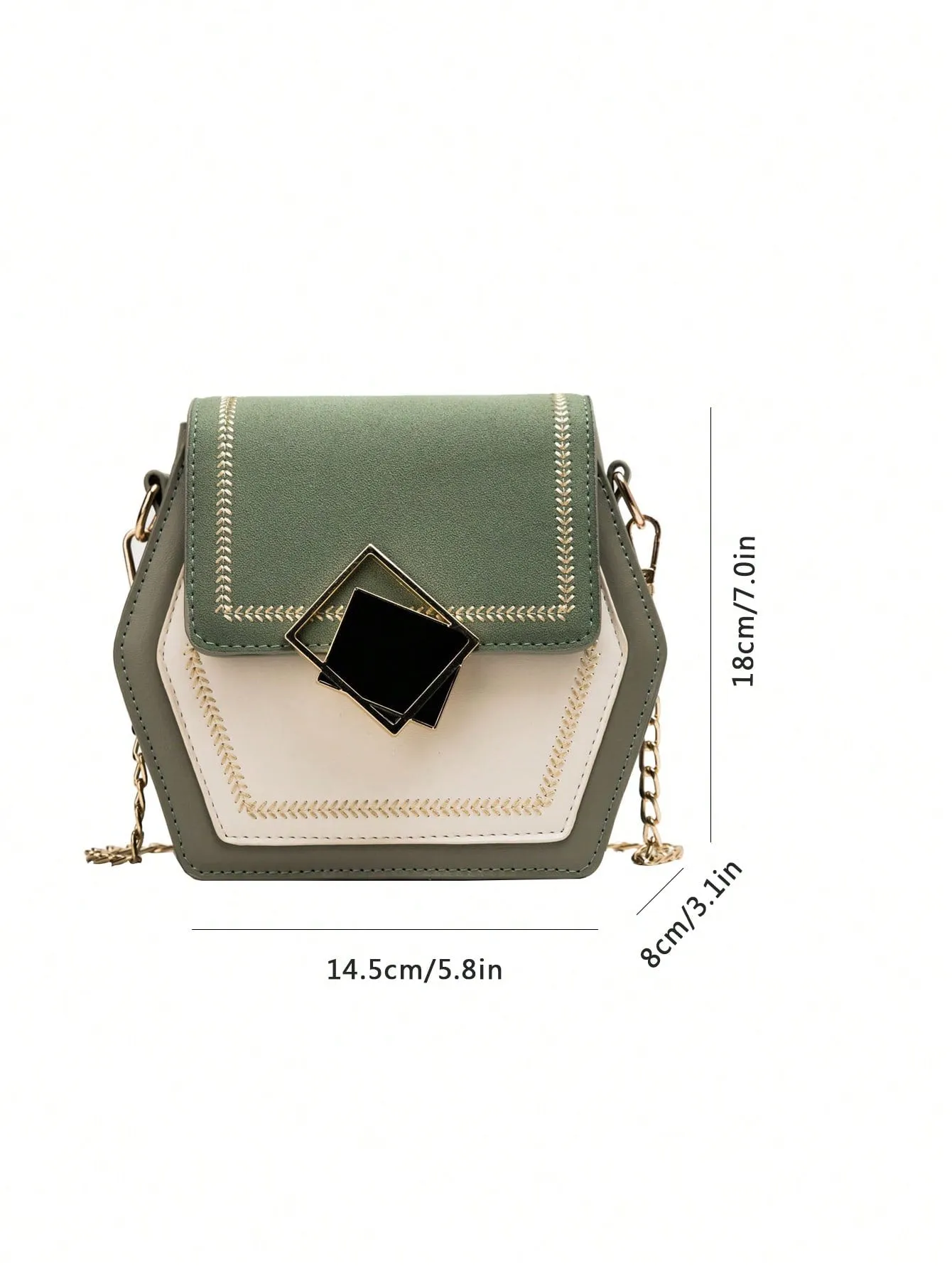 Mini Color-Block Metal Decor Novelty Bag With Chain Strap - Green