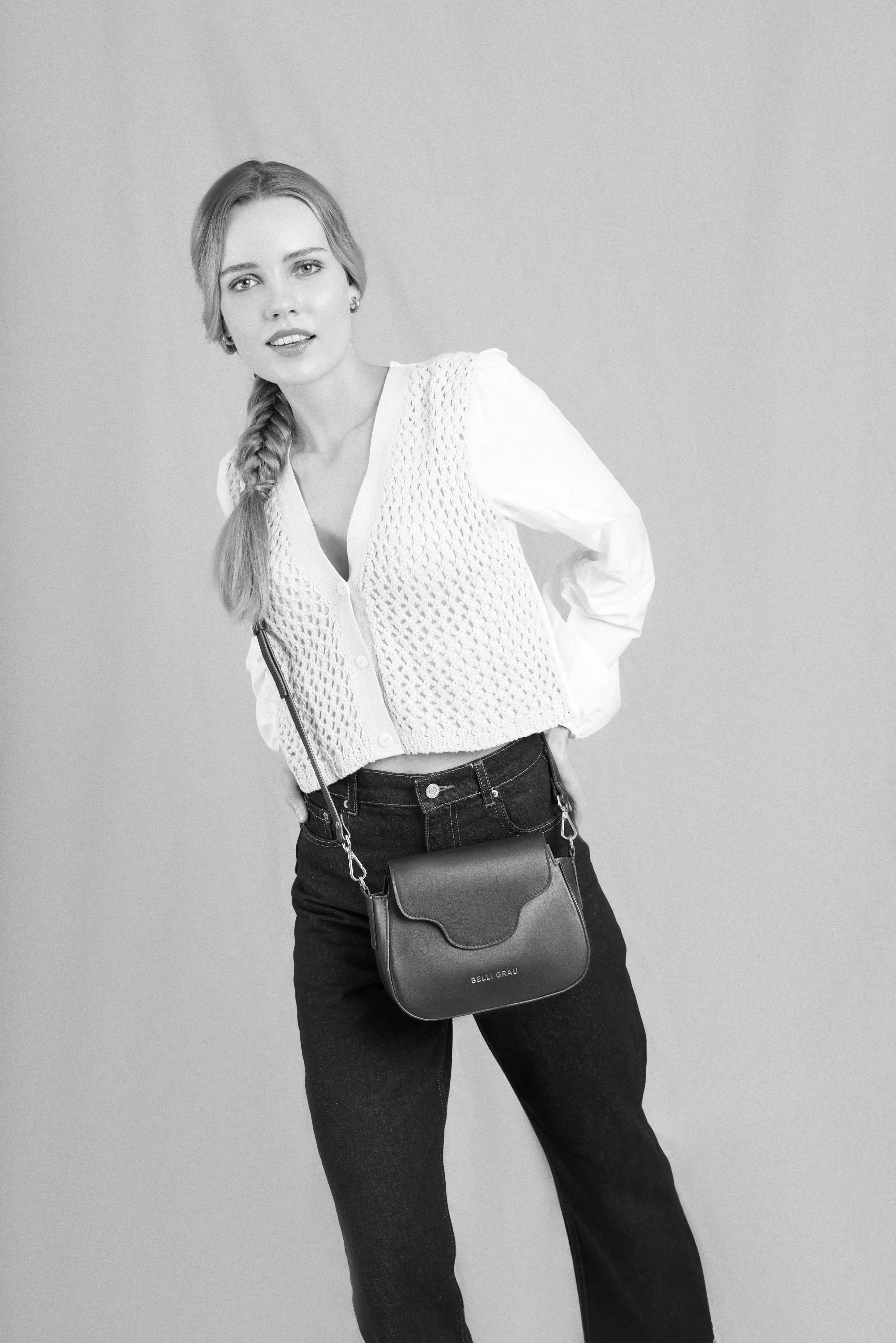 Mini Elena Black Leather Crossbody Bag