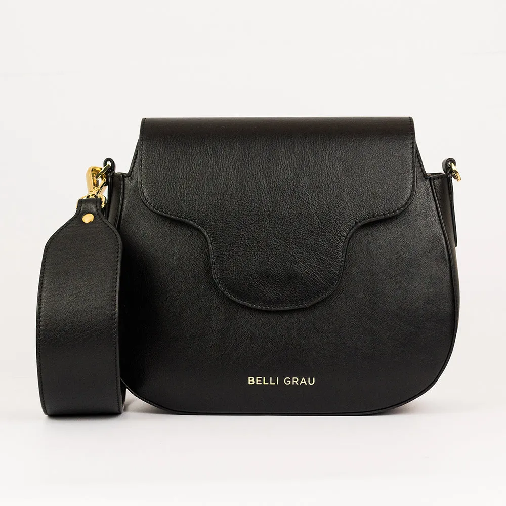 Mini Elena Black Leather Crossbody Bag