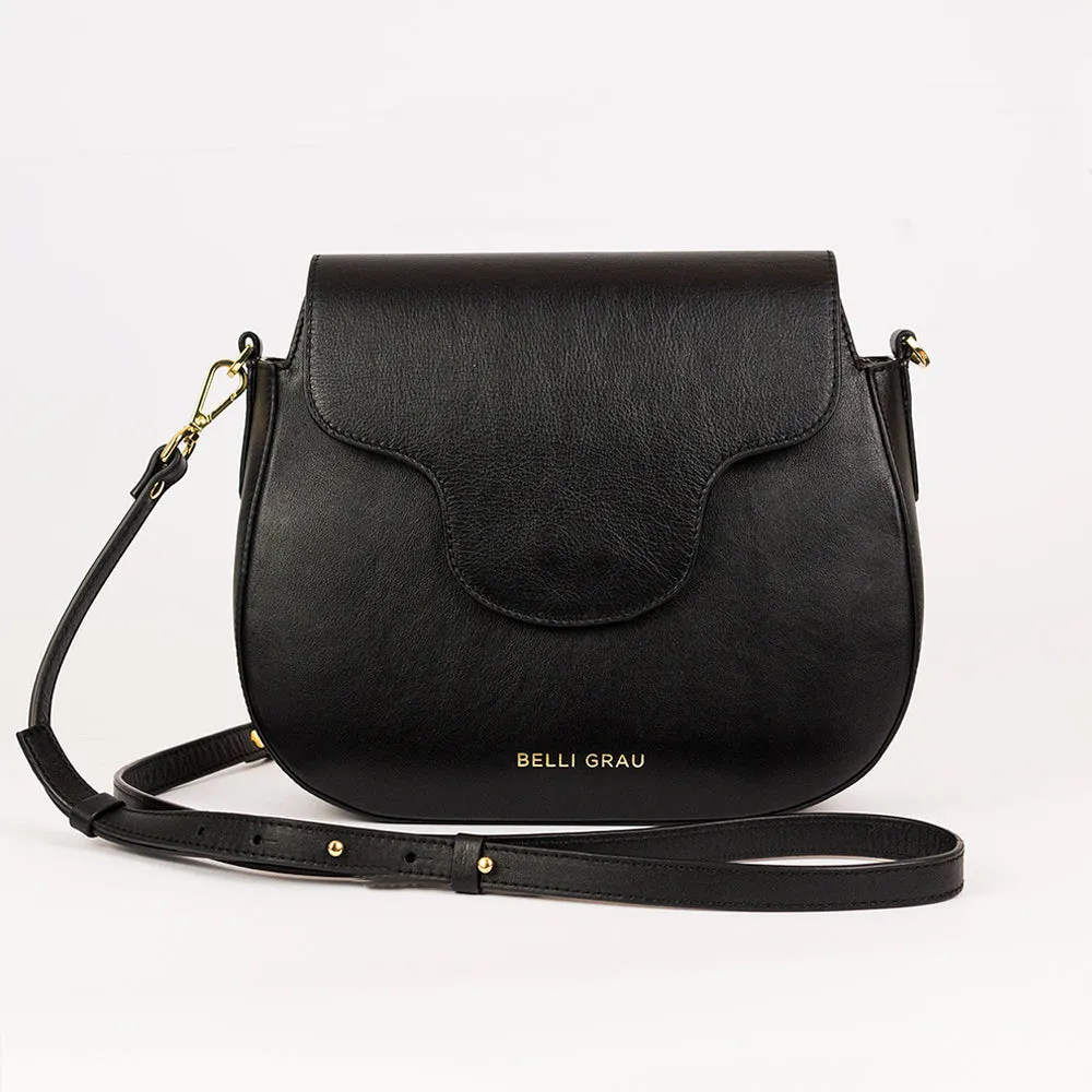 Mini Elena Black Leather Crossbody Bag