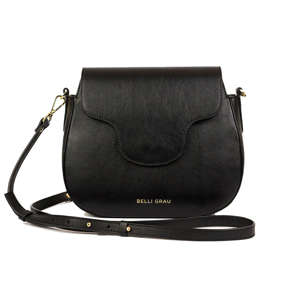 Mini Elena Black Leather Crossbody Bag