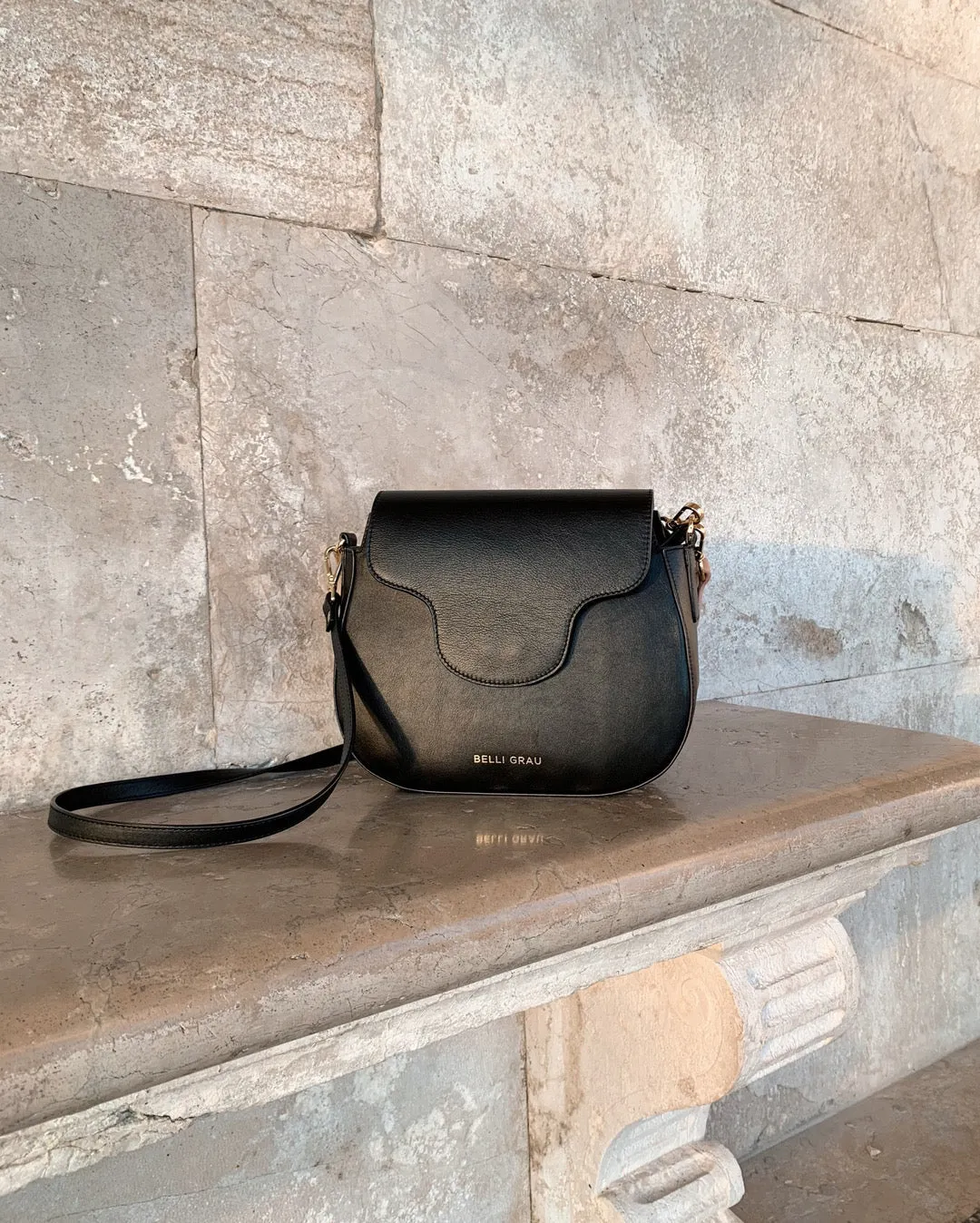 Mini Elena Black Leather Crossbody Bag