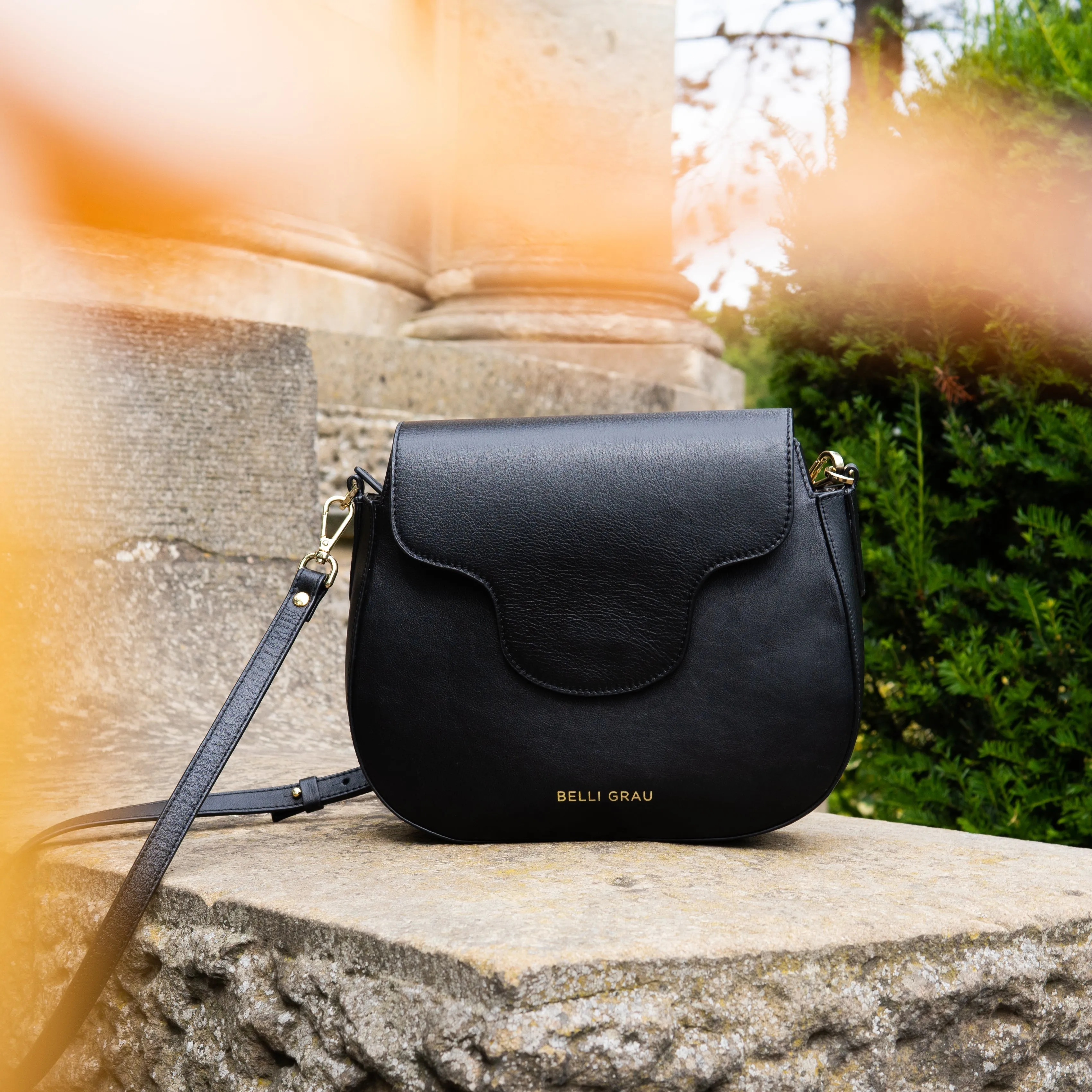 Mini Elena Black Leather Crossbody Bag
