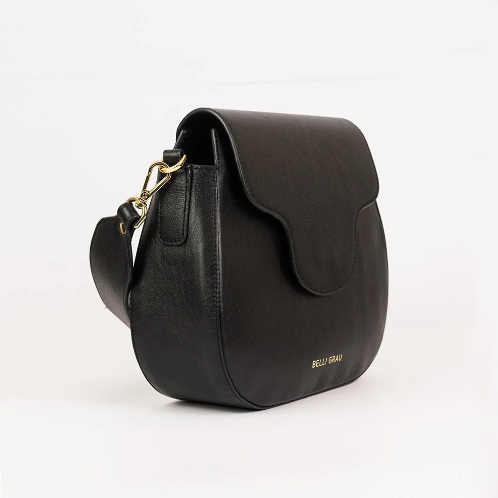 Mini Elena Black Leather Crossbody Bag