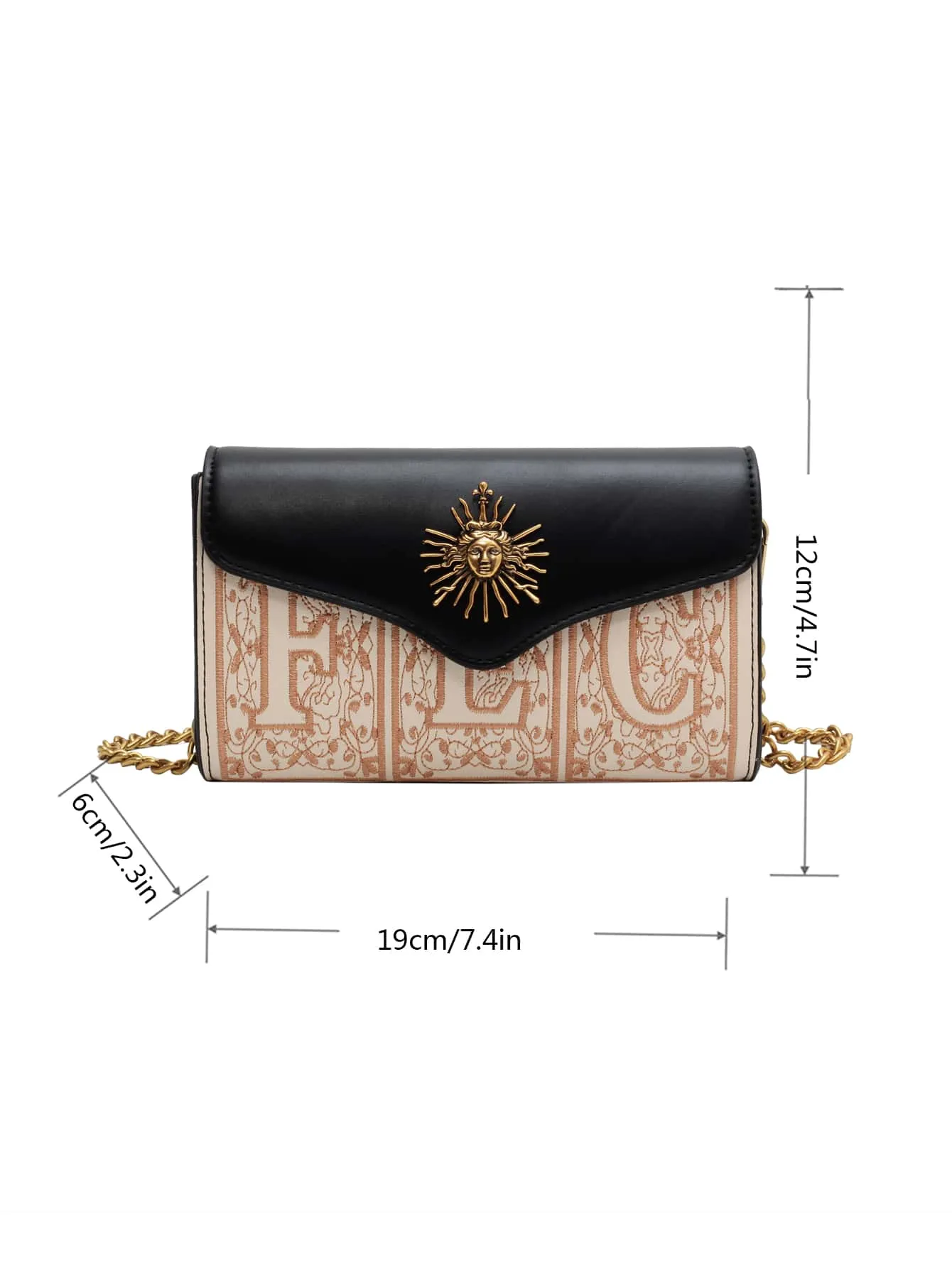 Mini Letter Embroidery Metal Decor Flap Square Bag - Black