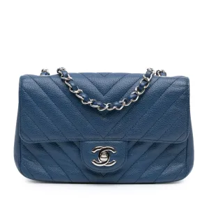 Mini Rectangular Classic Chevron Caviar Single Flap