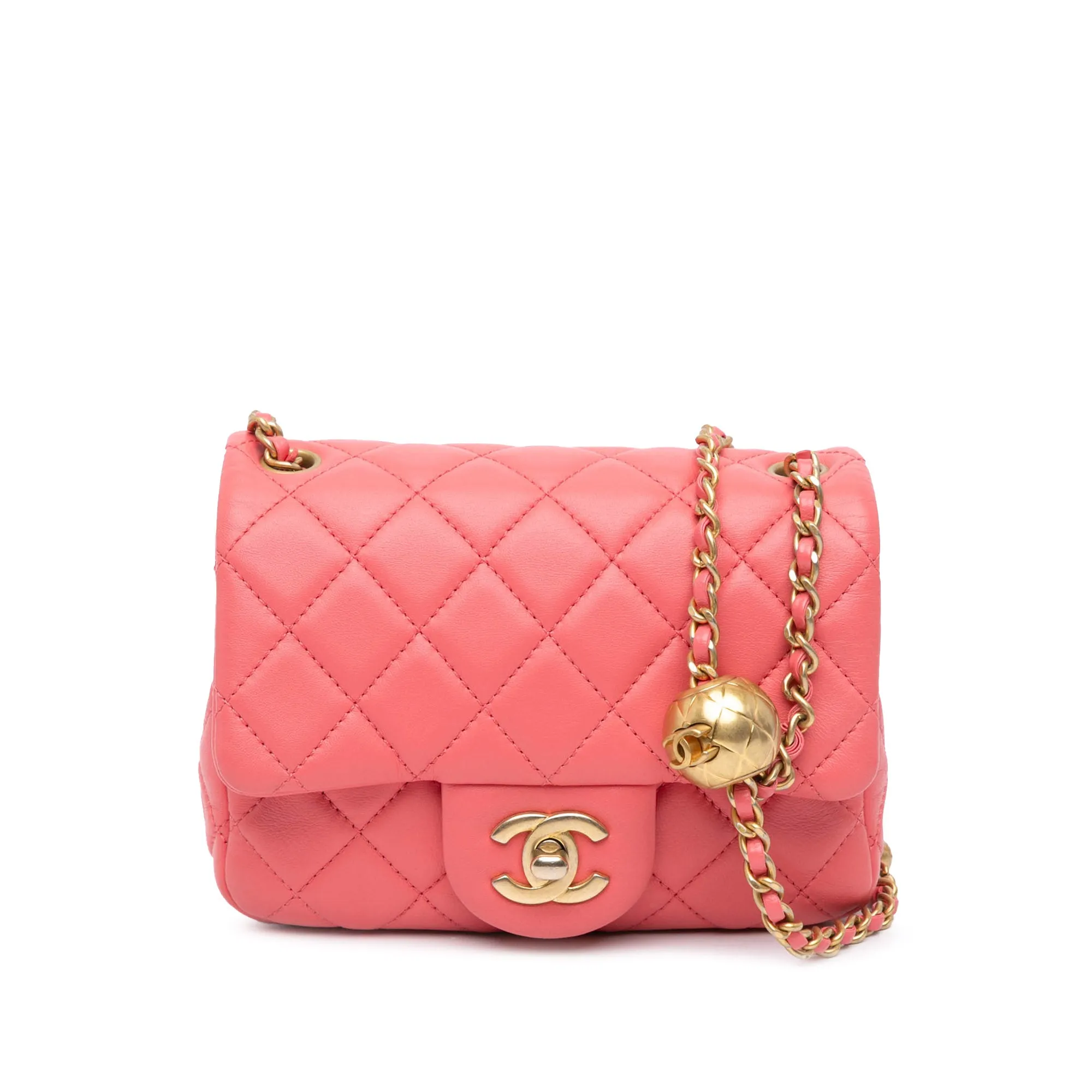 Mini Square Classic Lambskin Pearl Crush Flap
