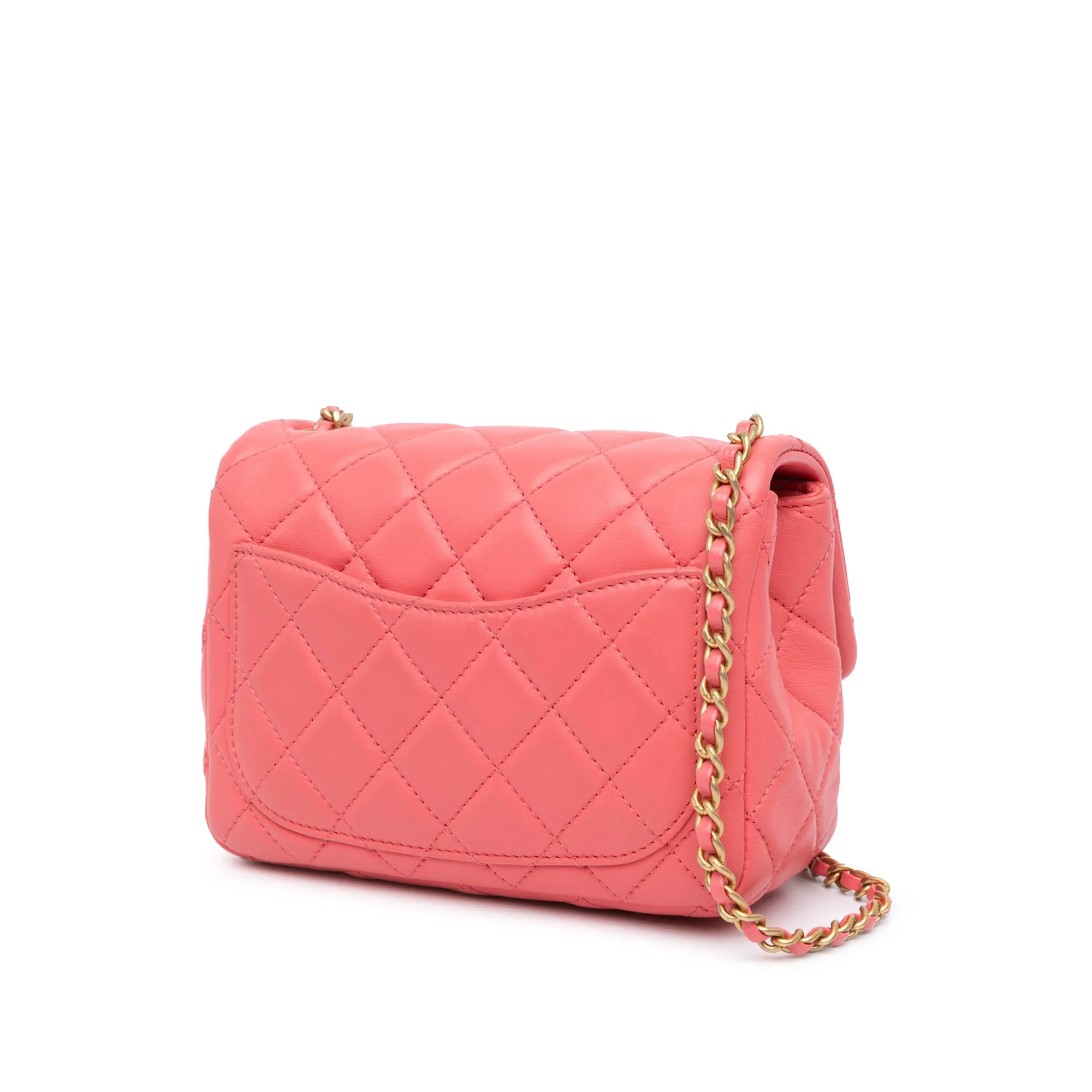 Mini Square Classic Lambskin Pearl Crush Flap