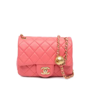 Mini Square Classic Lambskin Pearl Crush Flap
