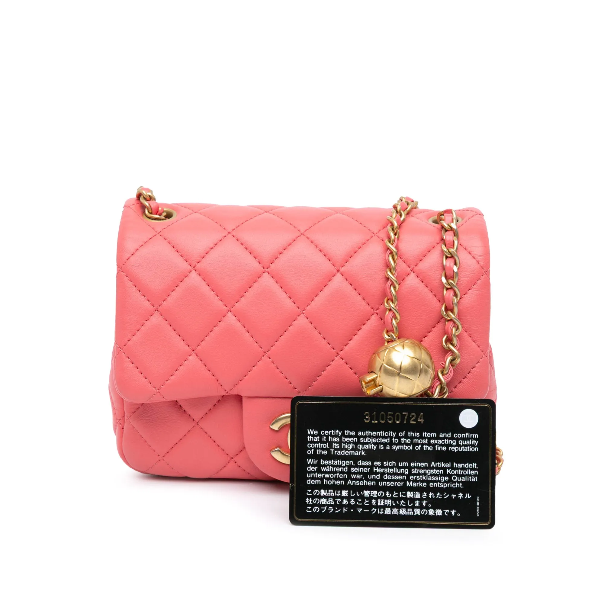 Mini Square Classic Lambskin Pearl Crush Flap