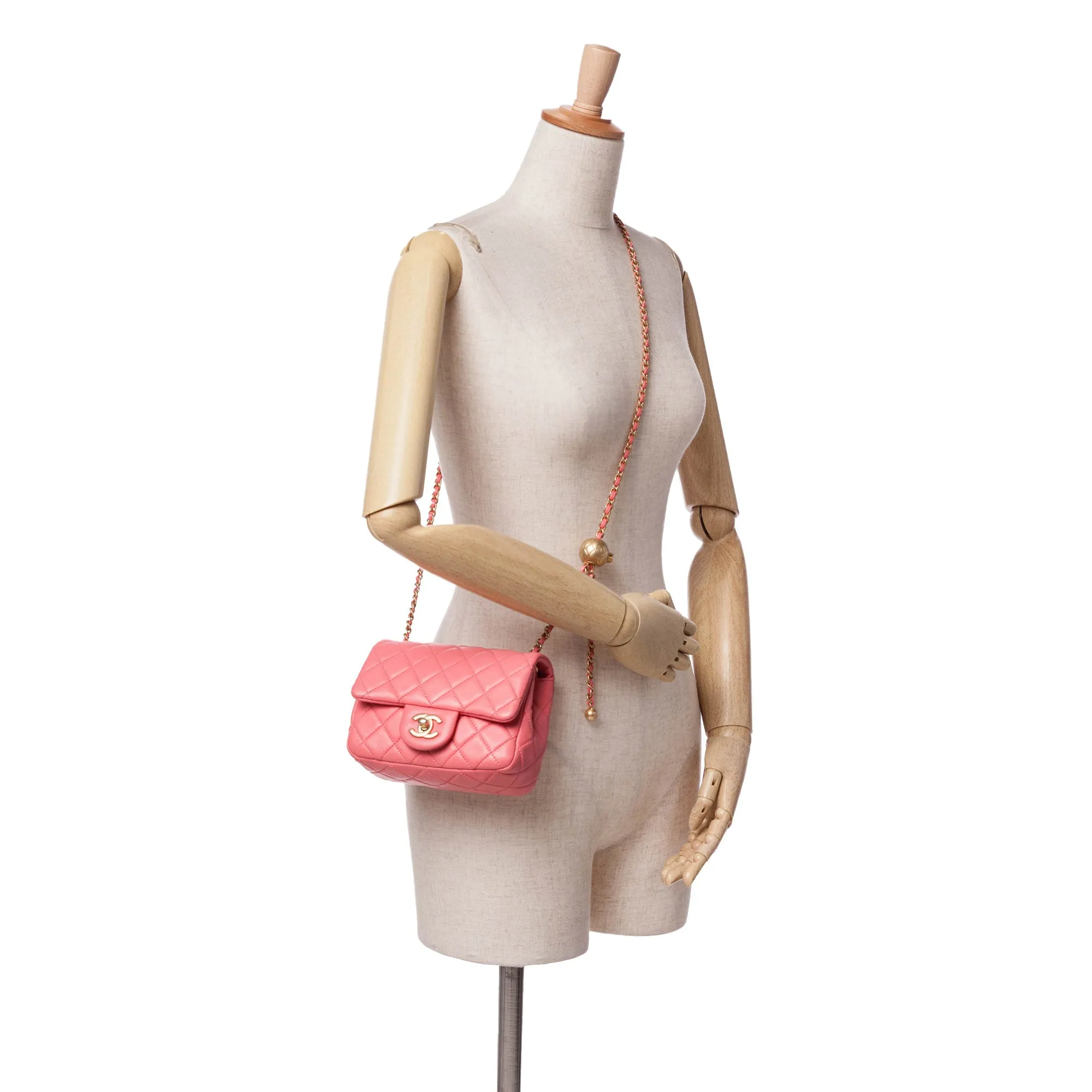 Mini Square Classic Lambskin Pearl Crush Flap