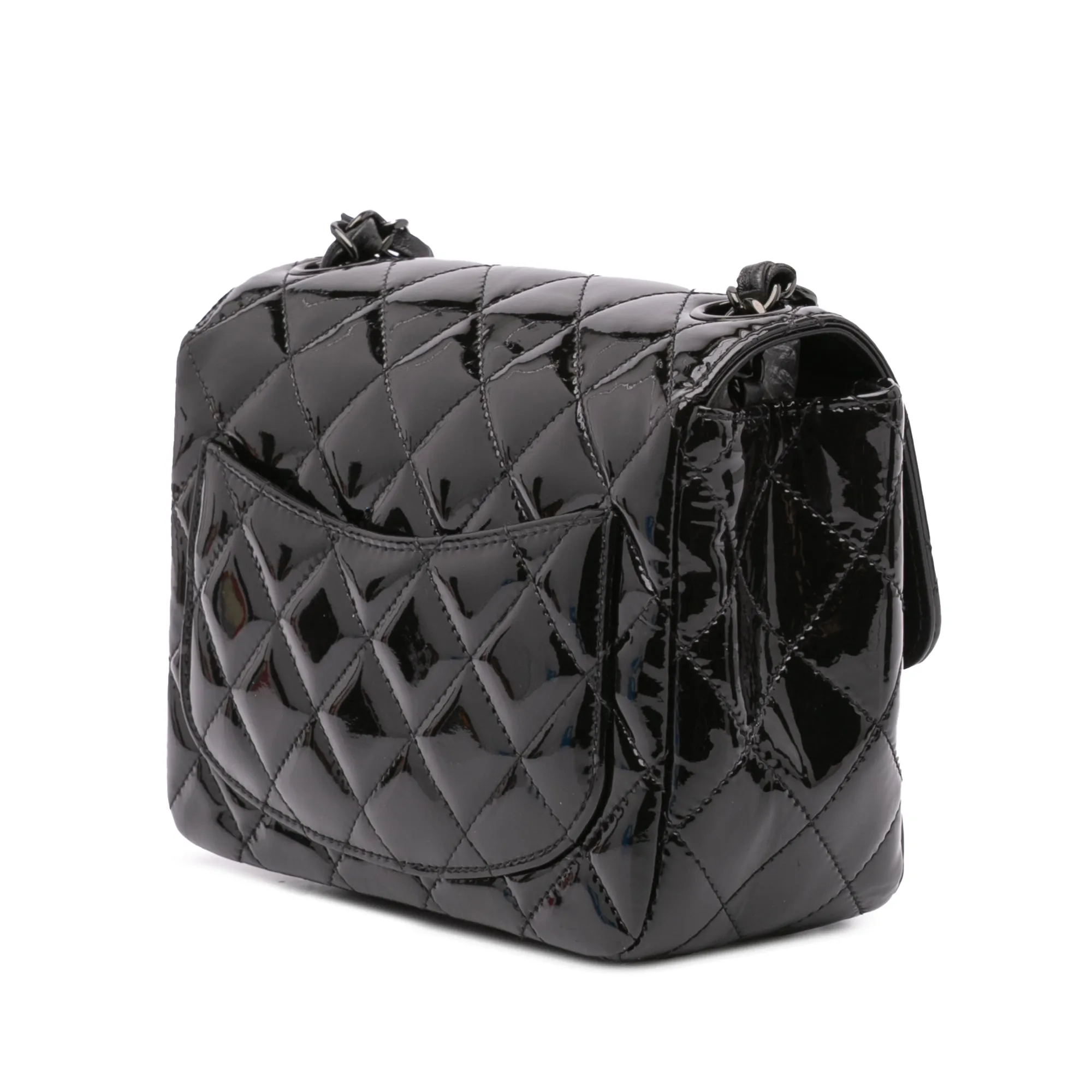 Mini Square Classic Patent So Black Single Flap
