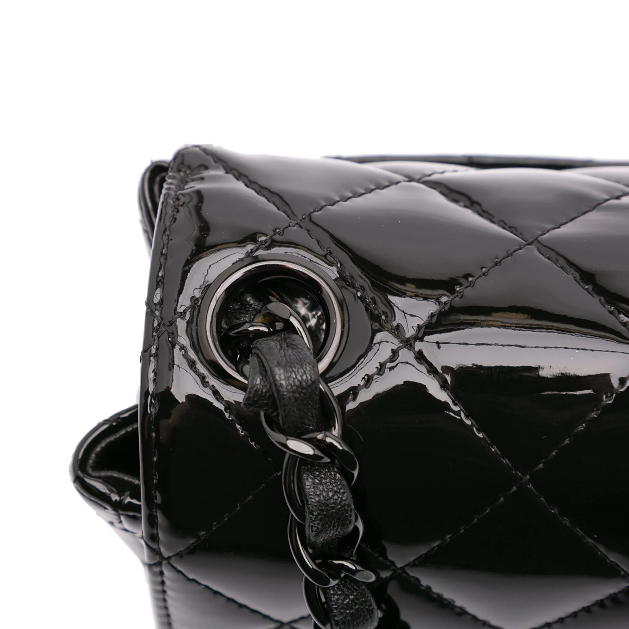 Mini Square Classic Patent So Black Single Flap