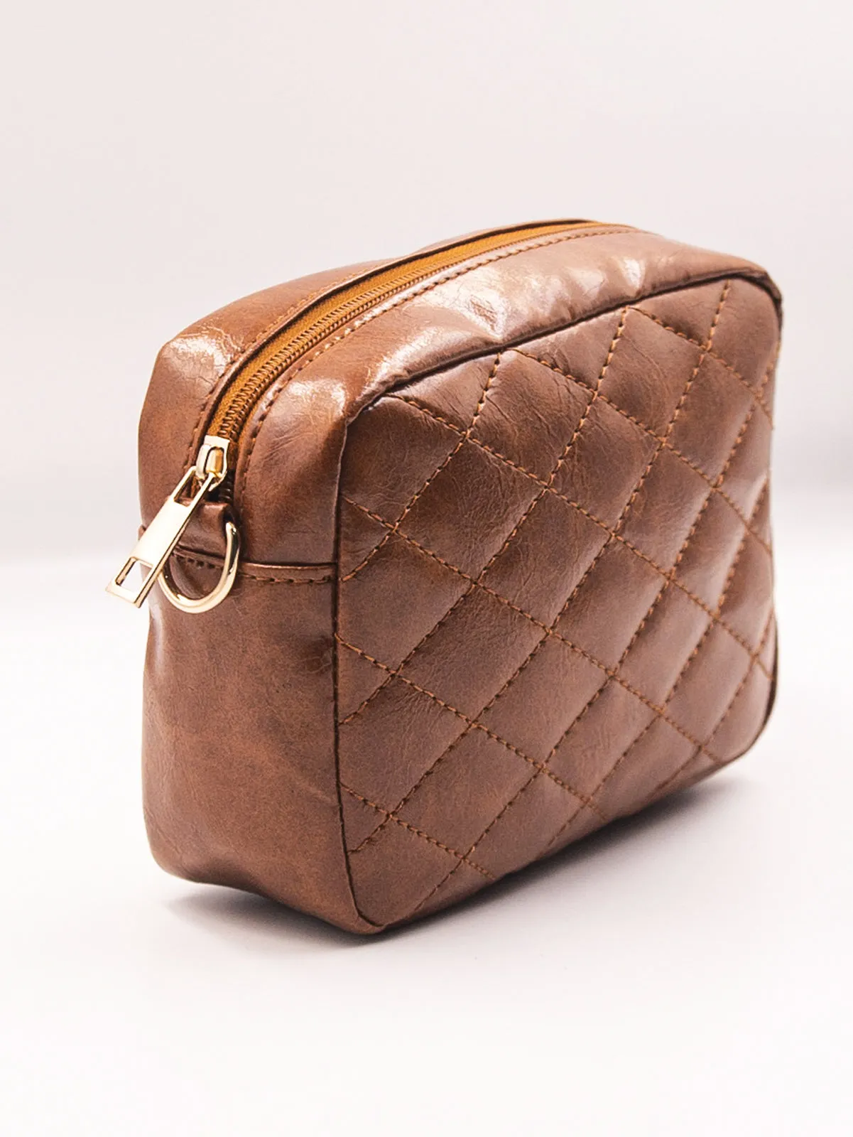 Minimalist Quilted Chain Crossbody Bag  - Brown - FD ⚡