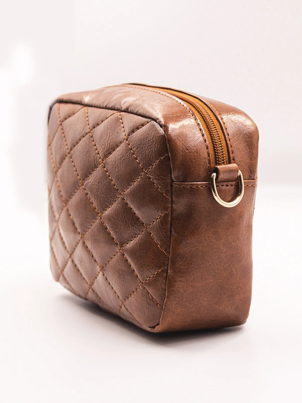 Minimalist Quilted Chain Crossbody Bag  - Brown - FD ⚡