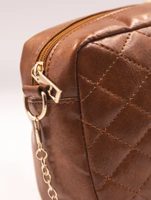 Minimalist Quilted Chain Crossbody Bag  - Brown - FD ⚡