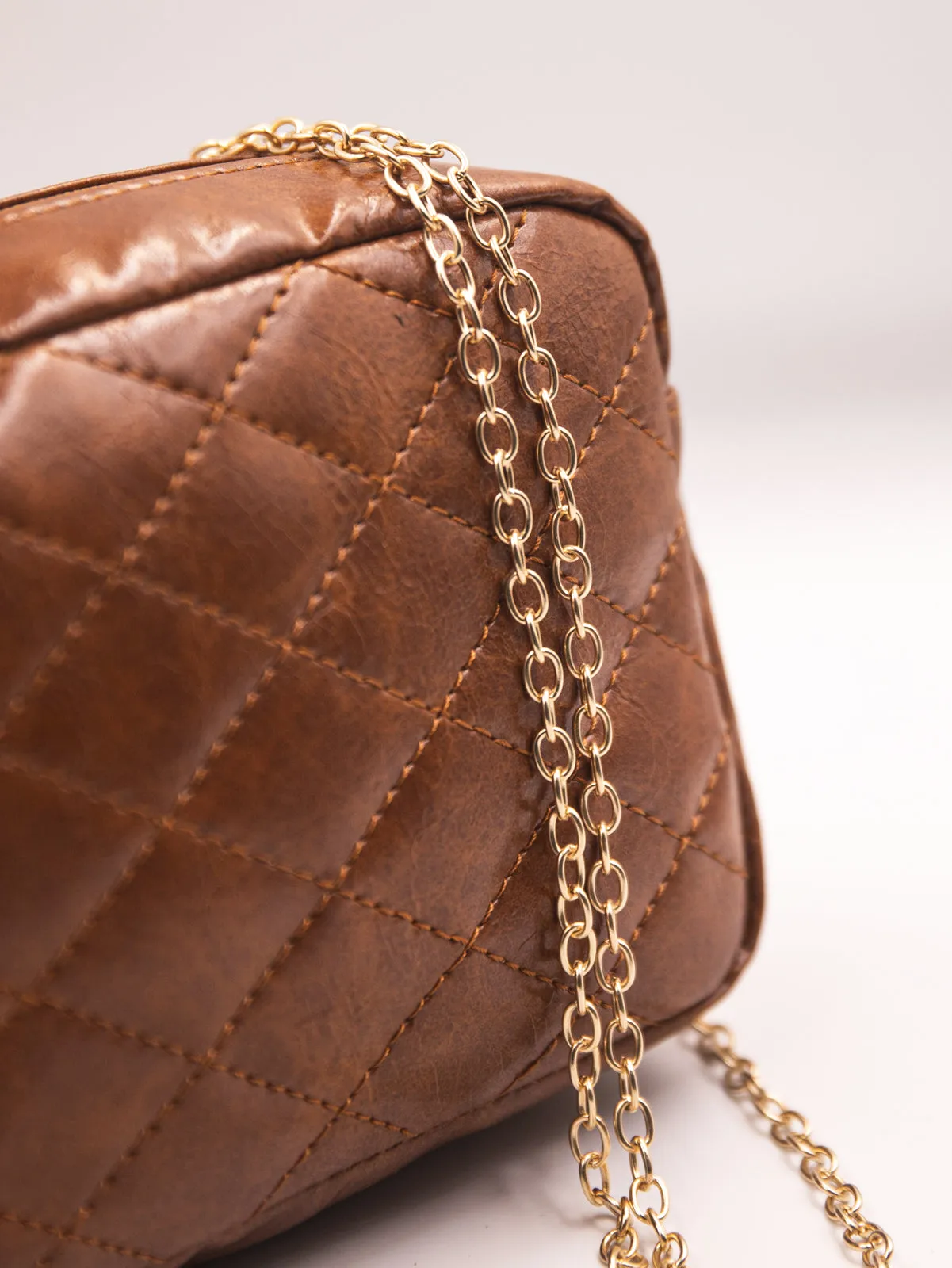 Minimalist Quilted Chain Crossbody Bag  - Brown - FD ⚡